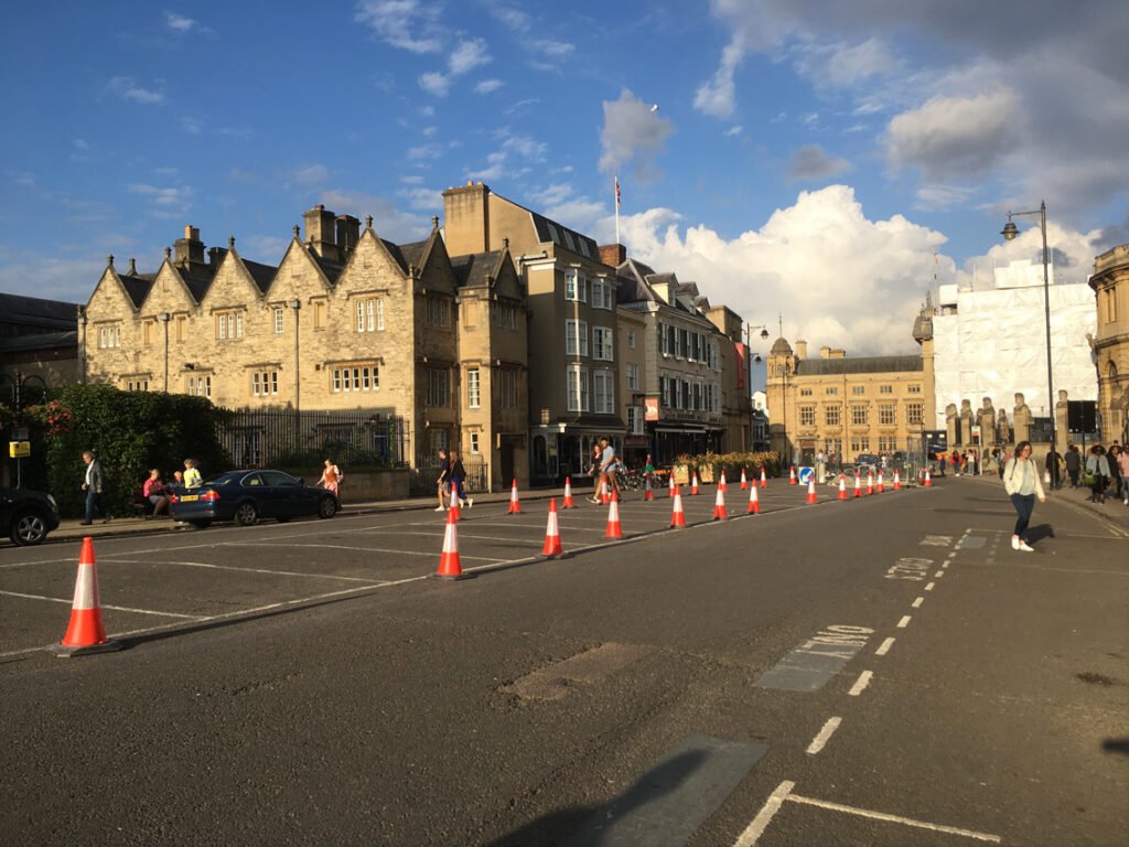 Broad Street Oxford with car park coned off