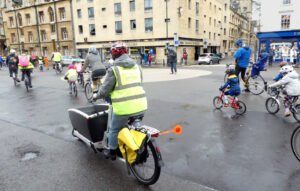 Kidical Mass cyclists in Broad Street Oxford